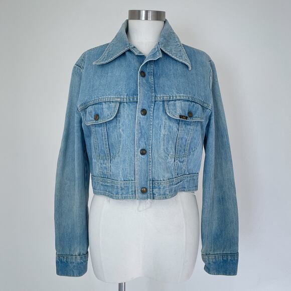 Vintage 70s LEE Cropped Denim Jacket / S-M / Western / Boho Retro / Snap Button - Picture 1 of 8